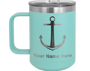 LaserGram 15oz Vacuum Insulated Coffee Mug, Boat Anchor, Personalized Engraving Included