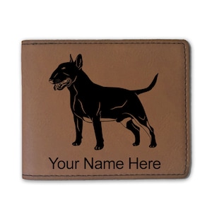 Cartera plegable de cuero sintético, perro Bull Terrier, grabado personalizado incluido