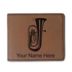 Cartera plegable de piel sintética, Tuba, grabado personalizado incluido
