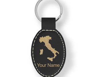 Faux Leather Oval Keychain, Country Silhouette Italy, Personalized Engraving Included