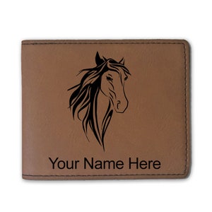 Cartera plegable de cuero sintético, cabeza de caballo 3, grabado personalizado incluido
