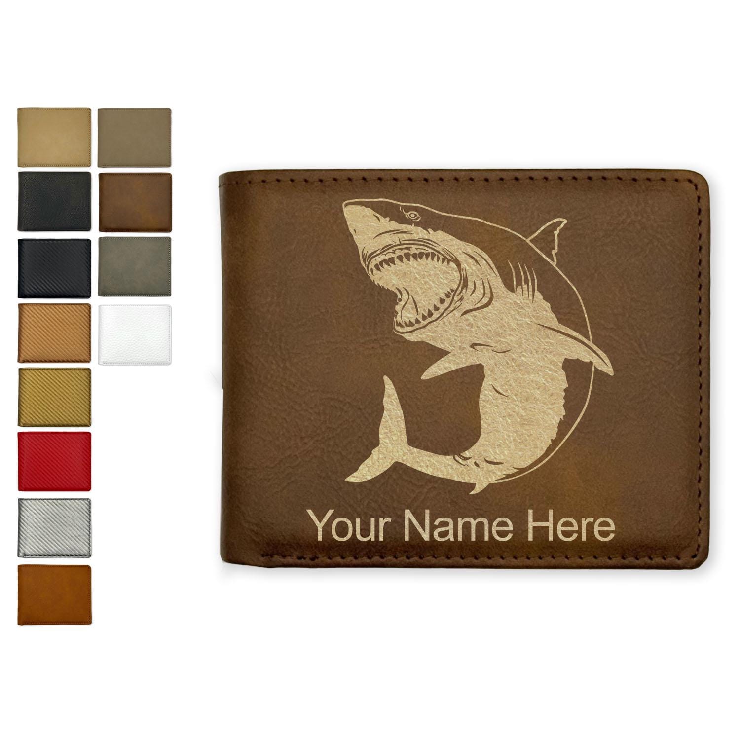 Personalized Faux Leather Bifold Wallet, great White Shark, Custom