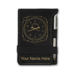 Faux Leather Mini Notepad, Airplane Altimeter, Personalized Engraving Included