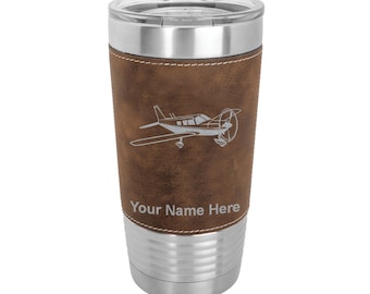20oz Faux Leather Tumbler, Low Wing Airplane, Personalized Engraving Included