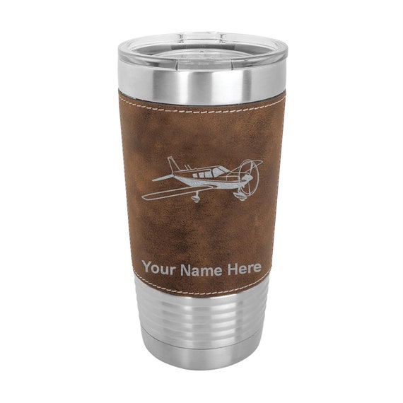 20oz Faux Leather Tumbler, Low Wing Airplane, Personalized Engraving Included