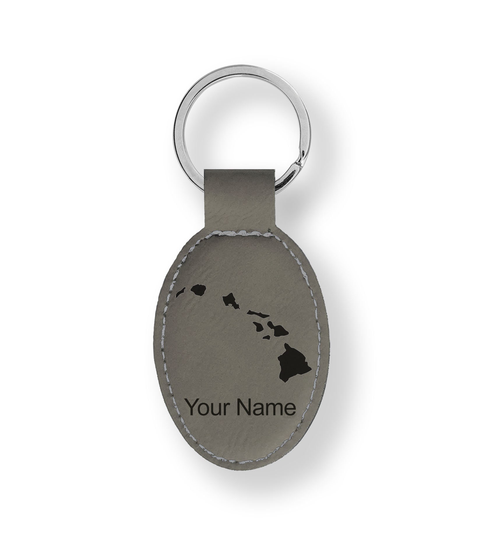 Faux Leather Oval Keychain, hawaiian Islands, Personalized