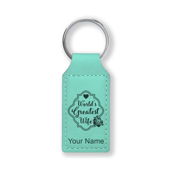 Keychain - Rectangle - Worlds most awesome wife - Leather Keychain - Rectangle - Worlds most awesome wife - Leather