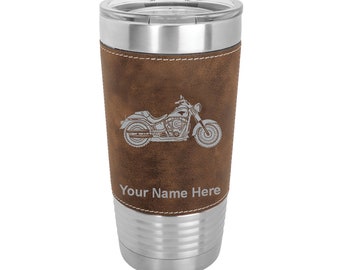20oz Faux Leather Tumbler, Motorcycle, Personalized Engraving Included