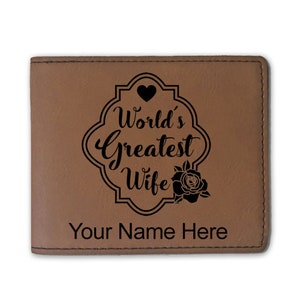 Cartera plegable de piel sintética, la mejor esposa del mundo, grabado personalizado incluido