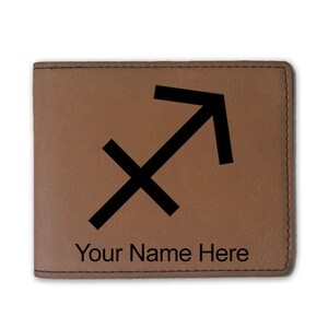 Cartera plegable de cuero sintético, signo zodiacal Sagitario, grabado personalizado incluido