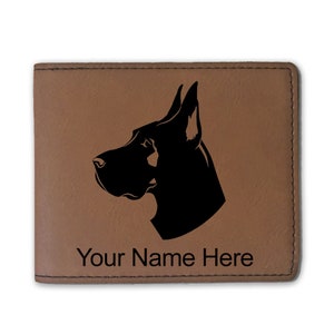 Cartera plegable de cuero sintético, perro gran danés, grabado personalizado incluido