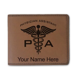 Cartera plegable de cuero sintético, asistente médico de PA, grabado personalizado incluido