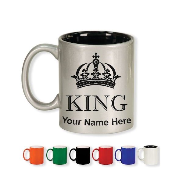 11oz Round Ceramic Coffee Mug, King Crown, Personalized Engraving Included