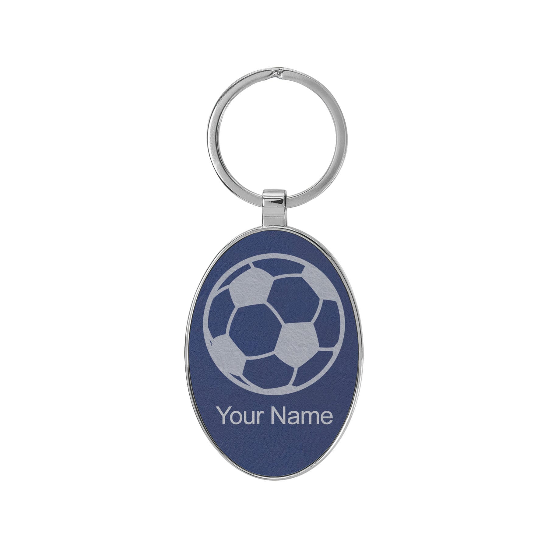 Oval Metal Frame Keychain, Soccer Ball, Personalized Engraving
