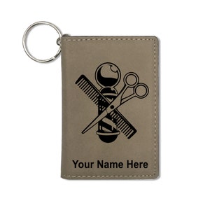 ID Holder Wallet, Barber Shop Pole, Personalized Engraving Included