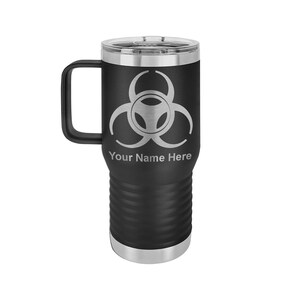 LaserGram 20oz Vacuum Insulated Coffee Mug With Handle, Biohazard Symbol, Personalized Engraving Included