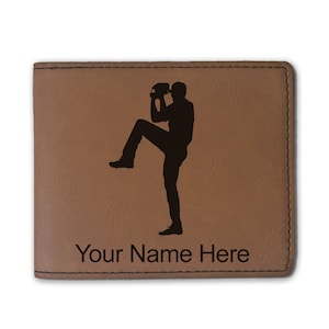 Cartera plegable de cuero sintético, jarra de béisbol, grabado personalizado incluido