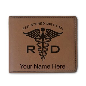 Cartera plegable de cuero sintético, dietista registrado en RD, grabado personalizado incluido