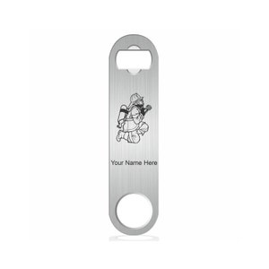 Bottle Opener, Fireman with Hose, Personalized Engraving Included (Stainless Steel)