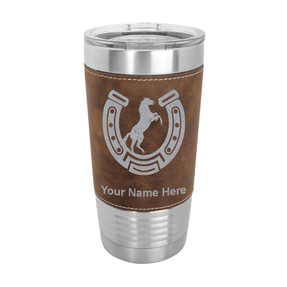 20oz Leather Tumbler Horseshoe with Horse Personalized Etsy