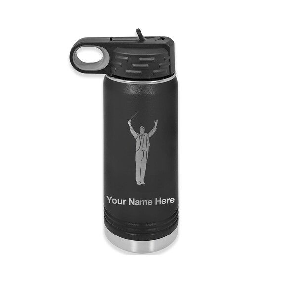 LaserGram 20oz Double Wall Flip Top Water Bottle With Straw, Jet Airplane,  Personalized Engraving Included (Green)