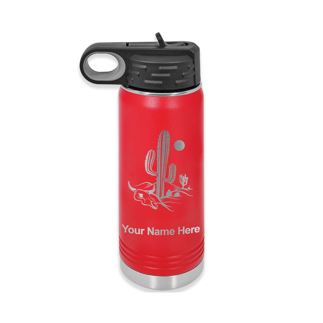 20oz Double Wall Flip Top Water Bottle With Straw, Cactus, Personalized ...