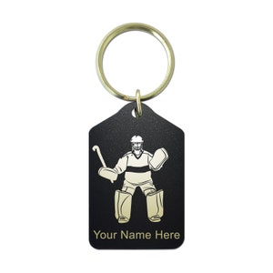 Black Metal Keychain, Field Hockey Goalie, Personalized Engraving Included