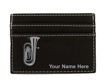 Faux Leather Money Clip Wallet, Tuba, Personalized Engraving Included