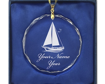 LaserGram Christmas Ornament, Sailboat, Personalized Engraving Included (Round Shape)