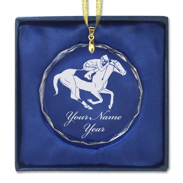 LaserGram Christmas Ornament, Horse Racing, Personalized Engraving Included (Round Shape)