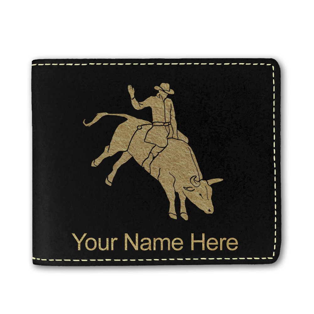 Faux Leather Bi-Fold WalletBull Rider Cowboy Personalized | Etsy