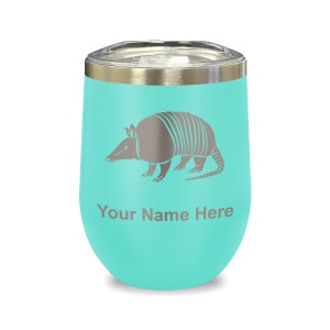 LaserGram Double Wall Stainless Steel Wine Glass, Armadillo, Personalized Engraving Included