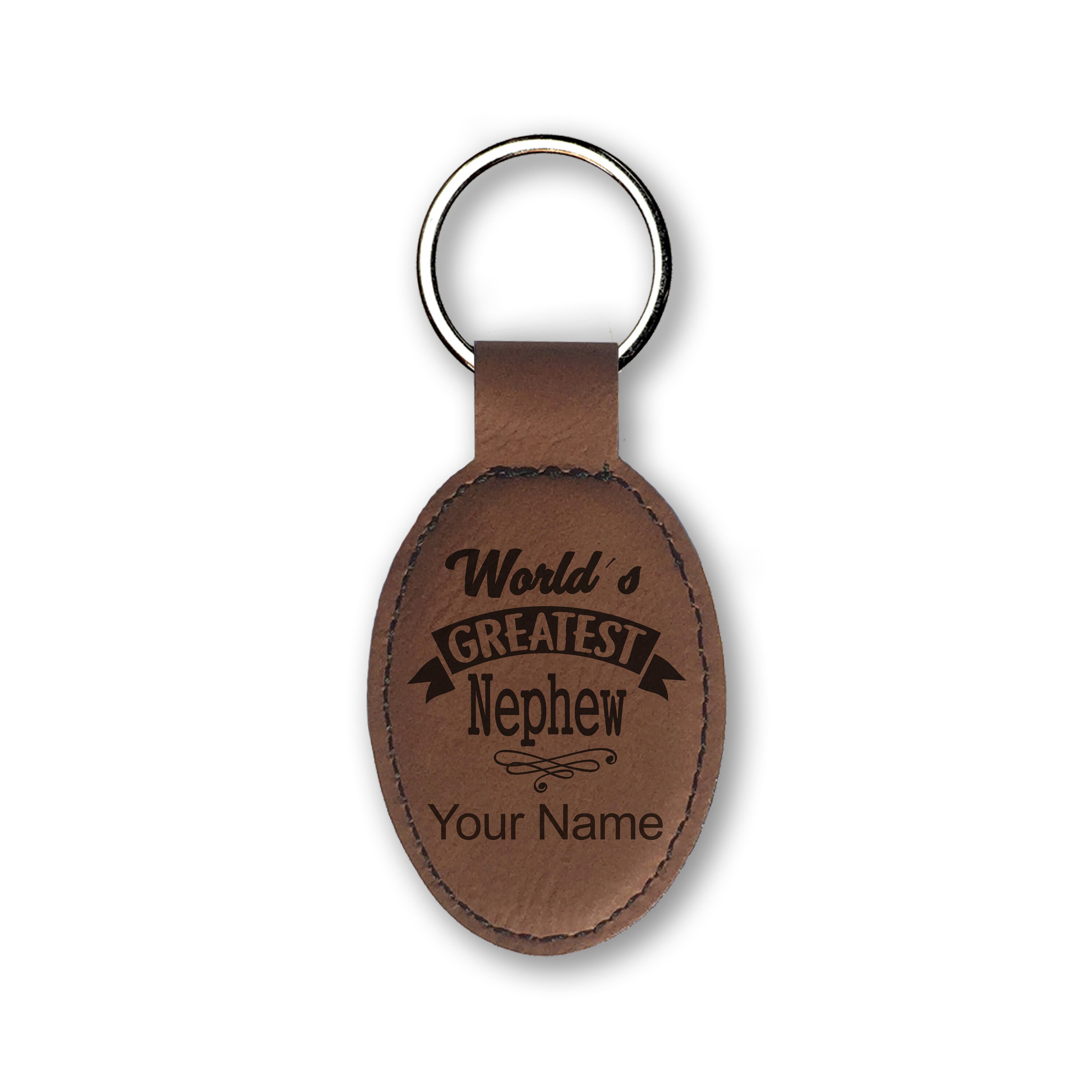 Faux Leather Oval Keychain, Worlds Greatest Nephew, Personalized