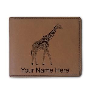 Cartera plegable de imitación de cuero, jirafa, grabado personalizado incluido