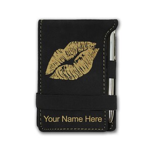 Faux Leather Mini Notepad, Lipstick Kiss, Personalized Engraving Included