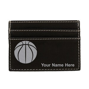 Monedero de cuero sintético Money Clip, pelota de básquetbol, grabado personalizado incluido