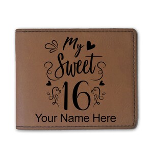 Cartera plegable de piel sintética, My Sweet 16, grabado personalizado incluido