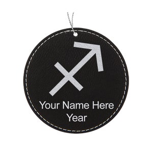 LaserGram Faux Leather Round Christmas Ornament, Zodiac Sign Sagittarius, Personalized Engraving Included (Round Shape)