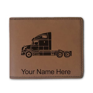 Faux Leather Bi-Fold Wallet, Truck Cab, Personalized Engraving Included