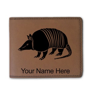 Cartera plegable de piel sintética, armadillo, grabado personalizado incluido