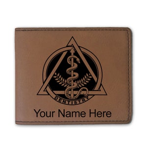 Cartera plegable de cuero sintético, símbolo de dentista, grabado personalizado incluido