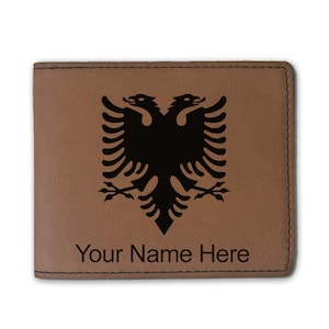 Cartera plegable de cuero sintético, bandera de Albania, grabado personalizado incluido
