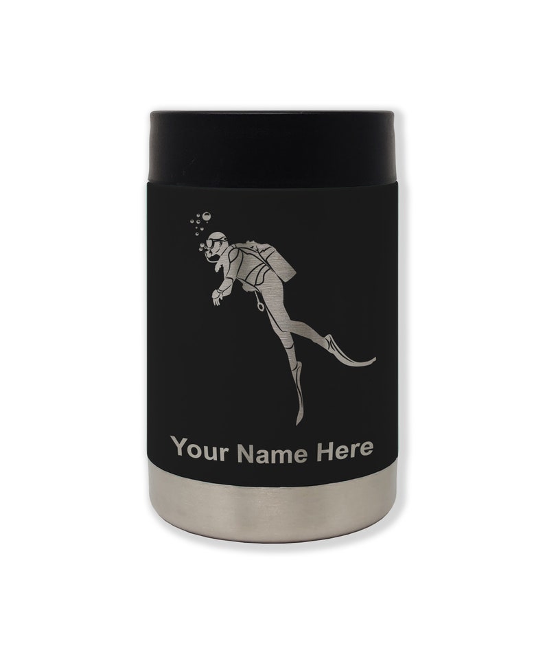 Scuba Diver Stainless Steel Double Wall Can Holder Personalized Engraving Included