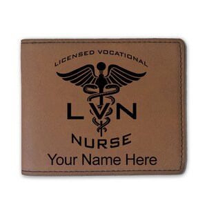 Cartera plegable de cuero sintético, enfermera vocacional con licencia LVN, grabado personalizado incluido