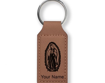 Faux Leather Rectangle Keychain, virgen De Guadalupe, Personalized