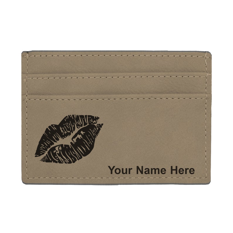 Lipstick Kiss Faux Leather Money Clip Wallet Personalized Engraving Included
