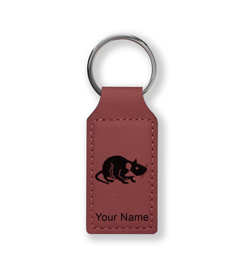 Personalized Engraving Included Faux Leather Rectangle Keychain,\u00a0Rat
