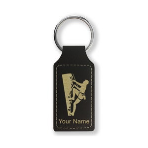 Faux Leather Rectangle Keychain, Rock Climber, Personalized Engraving Included