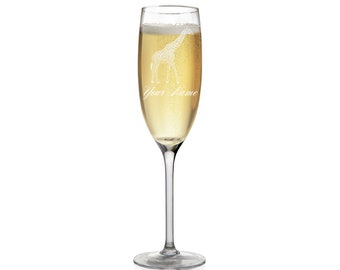 Champagne Glass, Giraffe, Personalized Engraving Included