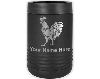 LaserGram Double Wall Insulated Beverage Can Holder, Rooster, Personalized Engraving Included